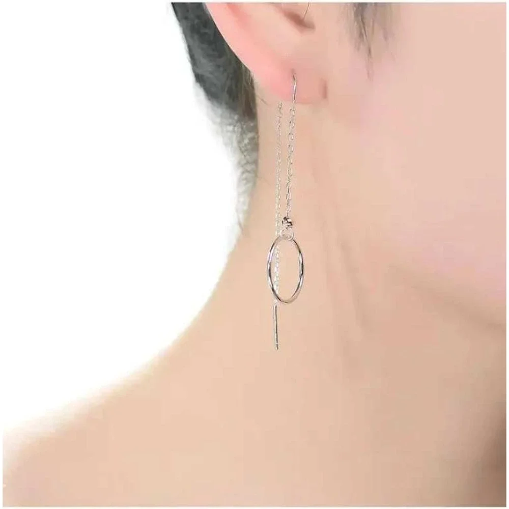 Genevive Sterling Silver Two-Tone White & 18K Rose Gold‎ Plated Dangle Earrings